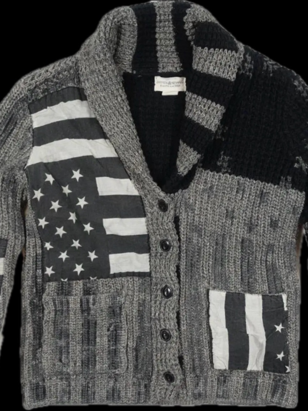 Denim/Supply, Ralph Lauren, shawl collar American Flag sweater